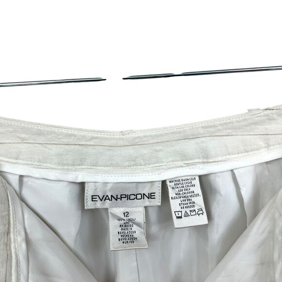 Evan Picone Womens Linen 2 pcs Top and Pants Stripe Long Sleeve Cream‎ Tan Sz 12 - Picture 9 of 11